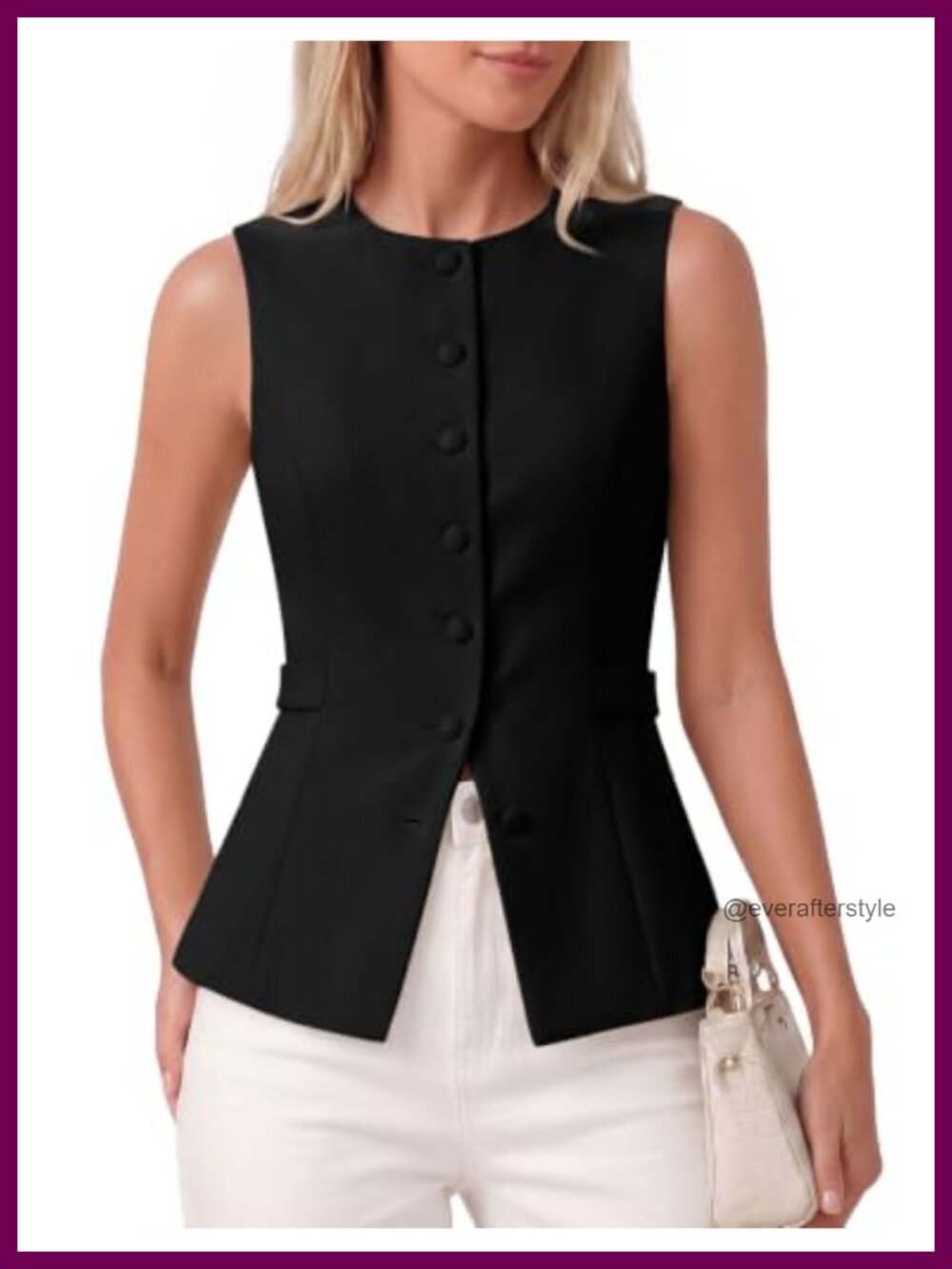 Sleeveless Button Front Blazer Vest Business Casual Office Layering Top
